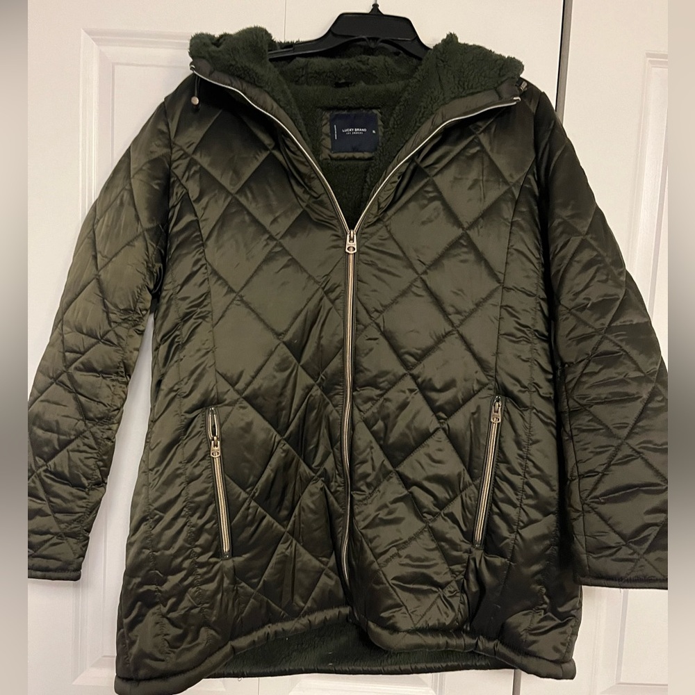Lucky Brand ☘️| Quilted Sherpa Fur Lined Coat | Olive Green